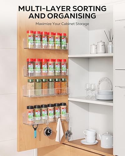 Miniatura 2 de Nieifi Soporte de pared para especias, paquete de 4, instalación transparente, con tornillo o adhesivo, organizador de especias para tu armario de