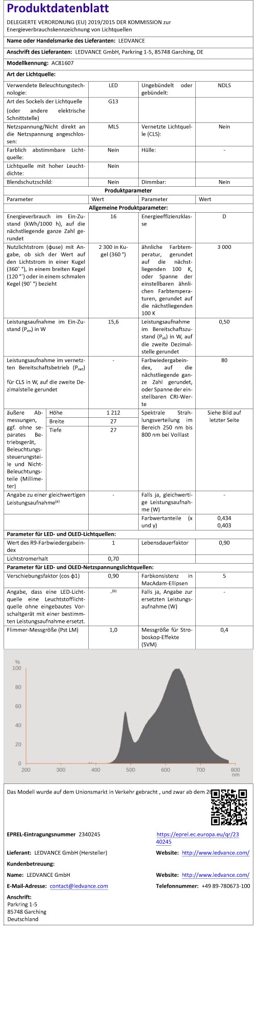 LED Rasteranbauleuchte 120cm 15,6W 2500lm 4000K Neutralweiß 160 lm/W Büroleuchte Deckenlampe