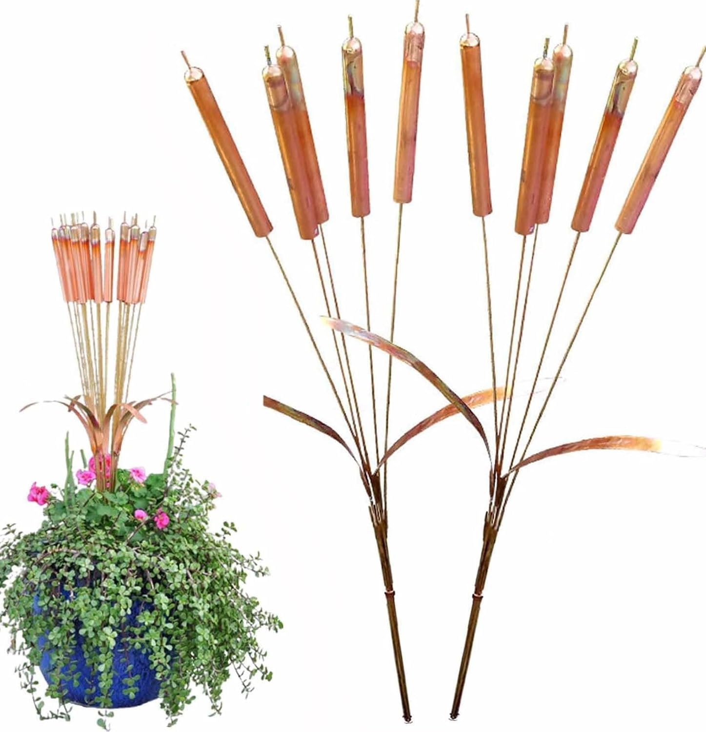 Copper Cattail Wind Chimes, 19" Whimsical Cattail Garden Stake, Unique Copper Wind Chimes for Outdoor Garden Decor, Decorative Wind Chime Stake for Outdoor Lawn Yard Patio(2set,50cm)