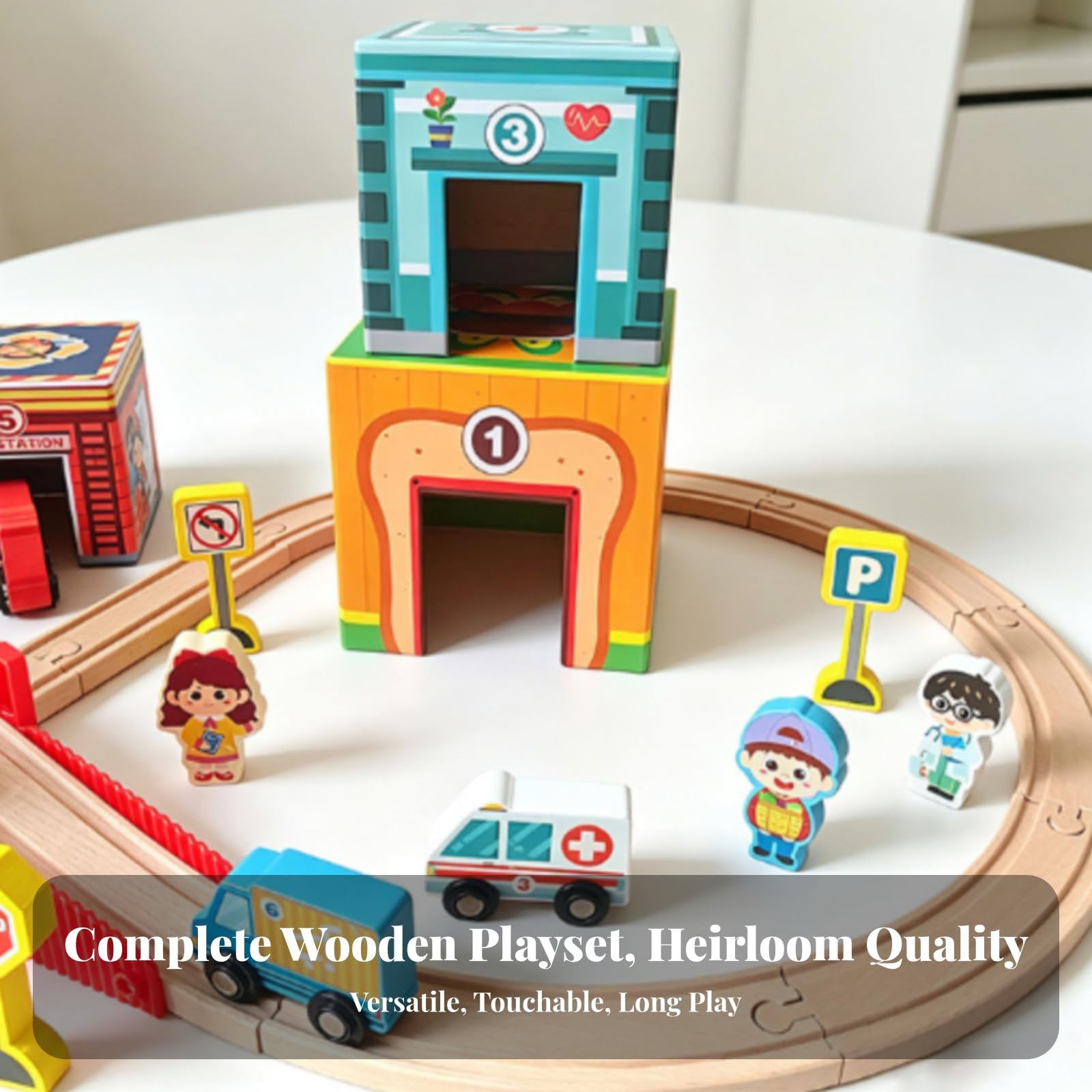 Set Juego Transporte para Apilar Compacto, Juguete Tráfico Apilable con Edificios Dibujados, Interactivo, Set Tráfico Infantil con Vehículos y Señales