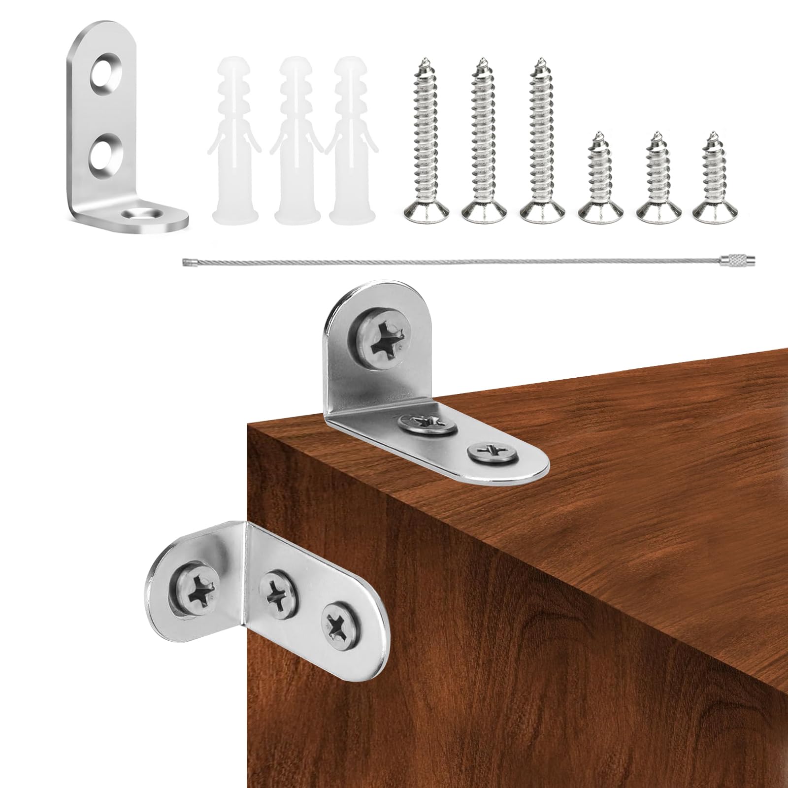 Furniture Wall Anchors, 4 Pack Furniture Straps Anti-Tip Furniture Anchors Secure Wardrobe Wall Fixings for Children Baby Proofing & Pet Protecting