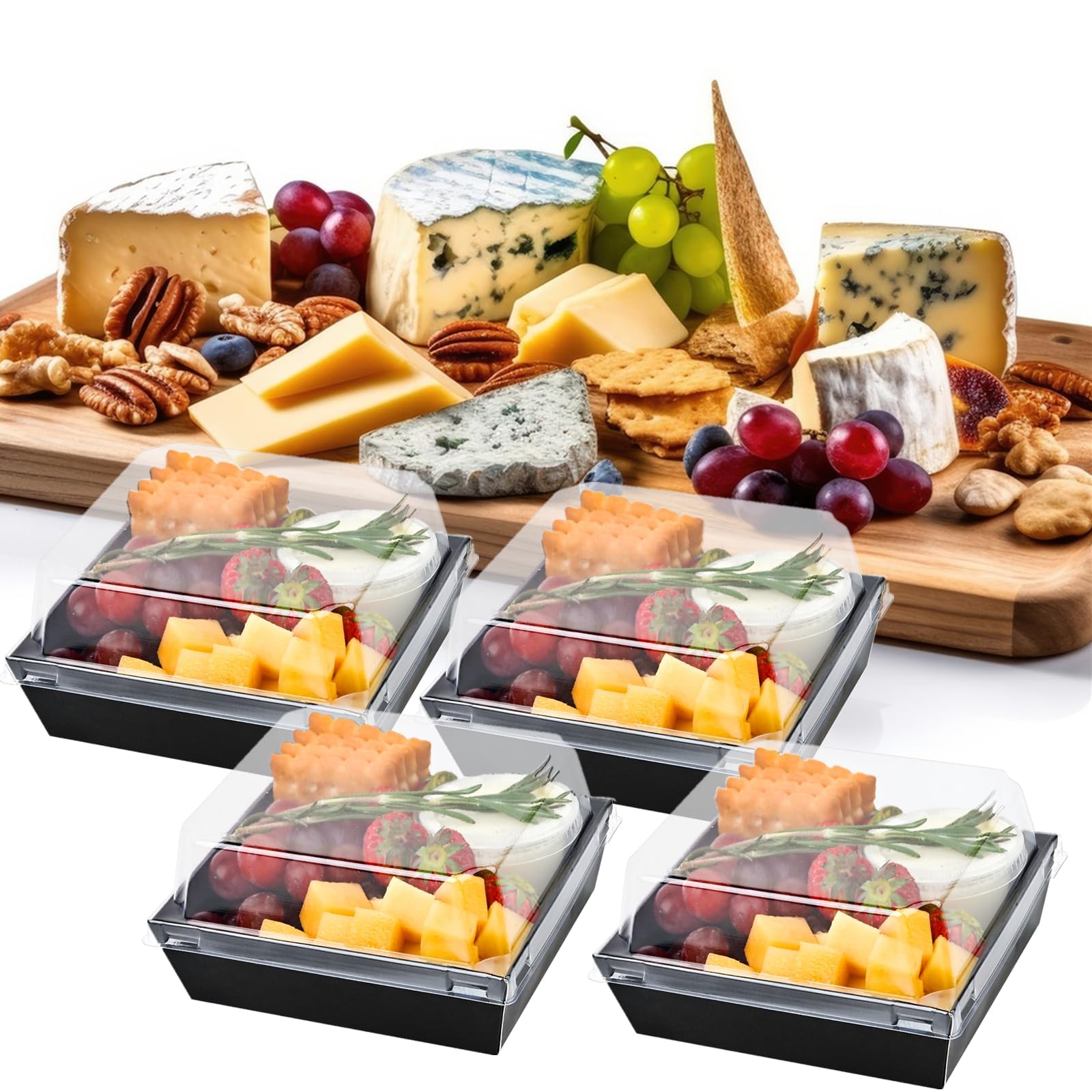 Ocmoiy Charcuterie-Boxen mit transparenten Deckeln, quadratisch, 12,7 cm, quadratisch, schwarz, Keksboxen, kleine Leckerli-Boxen für Kuchenscheiben, Gebäck, Sandwich, Dessert To Go, 100 Stück