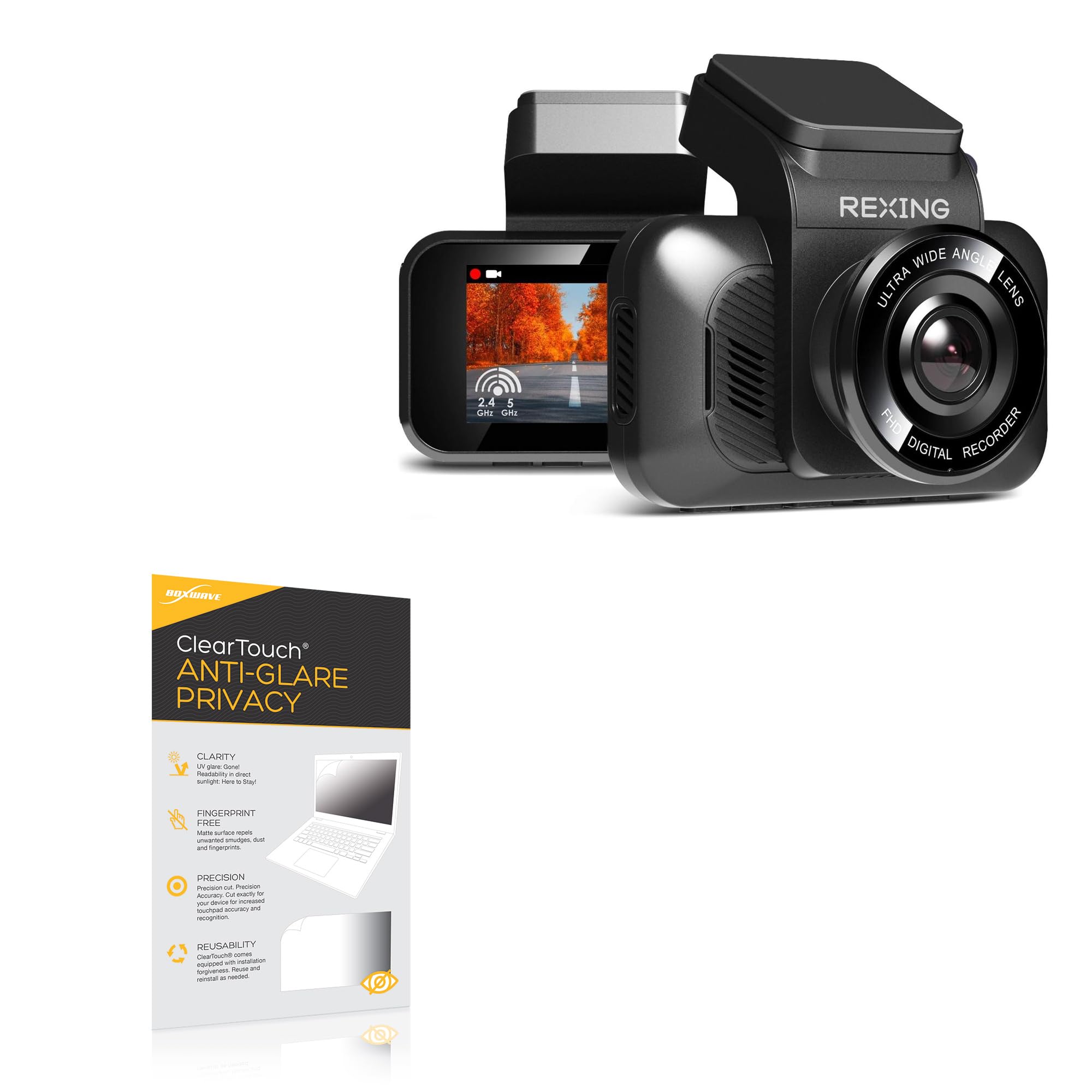 BoxWave Screen Protector Compatible With Rexing V55 - ClearTouch Anti-Glare Privacy (2-Pack), Privacy Screen Protector Flexible Film Anti-Glare