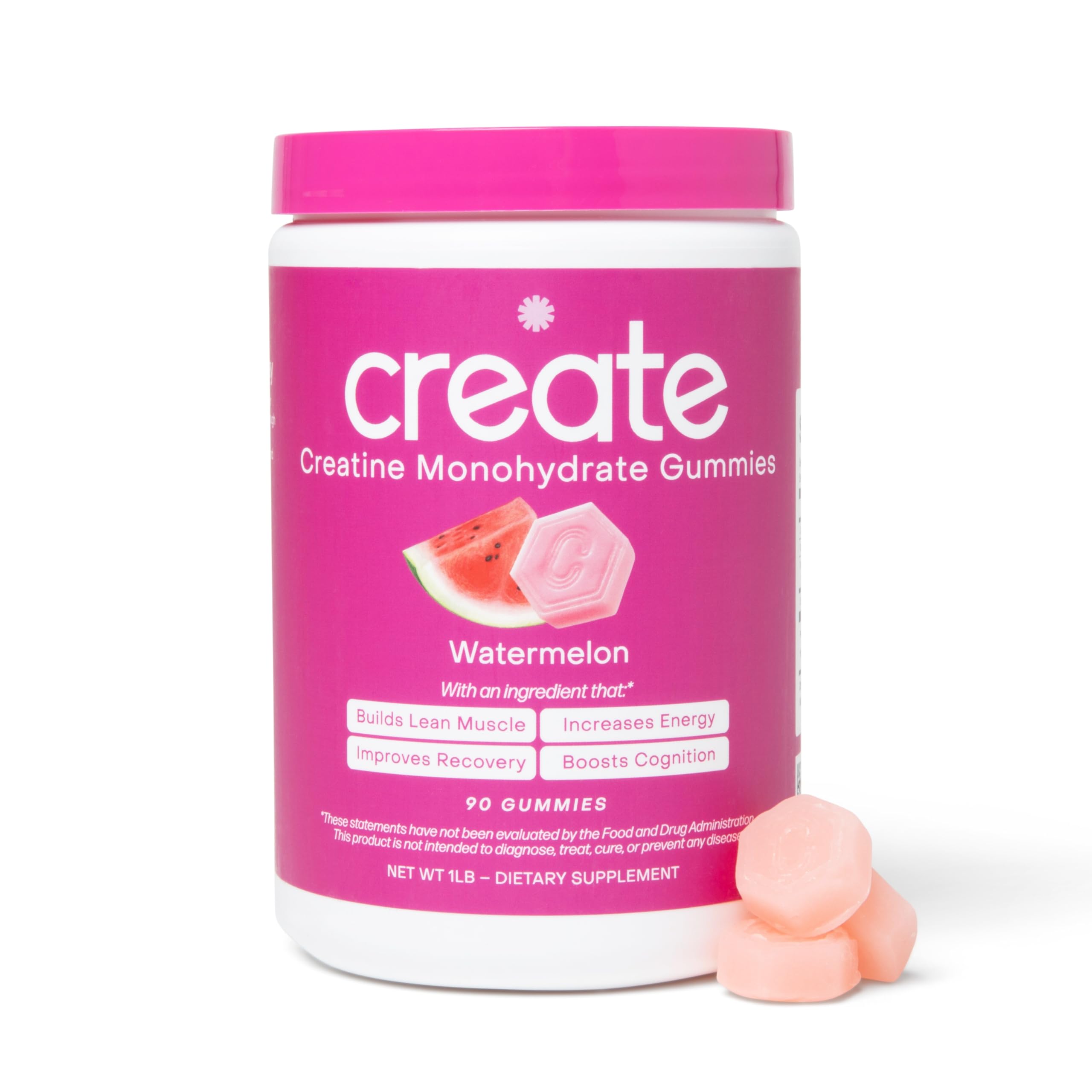 Create Creatine Monohydrate Gummies for Men & Women - Boost Focus, Strength, and Endurance, Anti-Melting Formula, Vegan, Gluten-Free, Non-GMO, 1.5 Gram Creatine per Gummy (Watermelon, 90 ct)