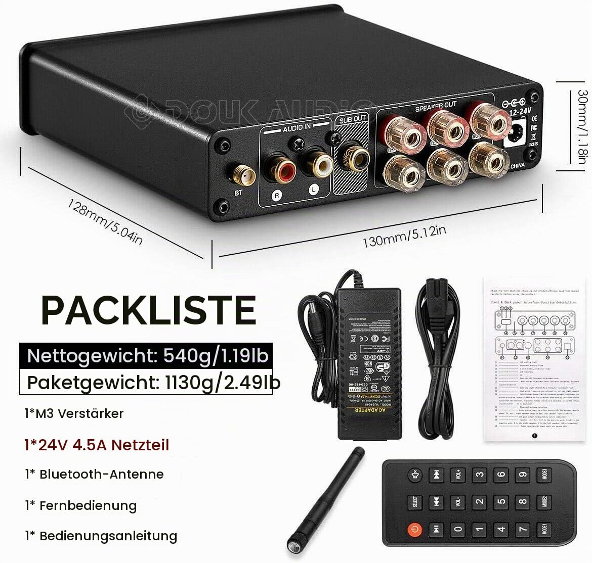 Douk Audio M3 Bluetooth 5.0 Verstärker Stereo Audio Receiver 2.1 Channel Mini Hi-Fi Amplifier Class D with 50 Watt x 2 + 100 Watt for Home Outdoor Passive Speaker/Subwoofer & Active Subwoofer