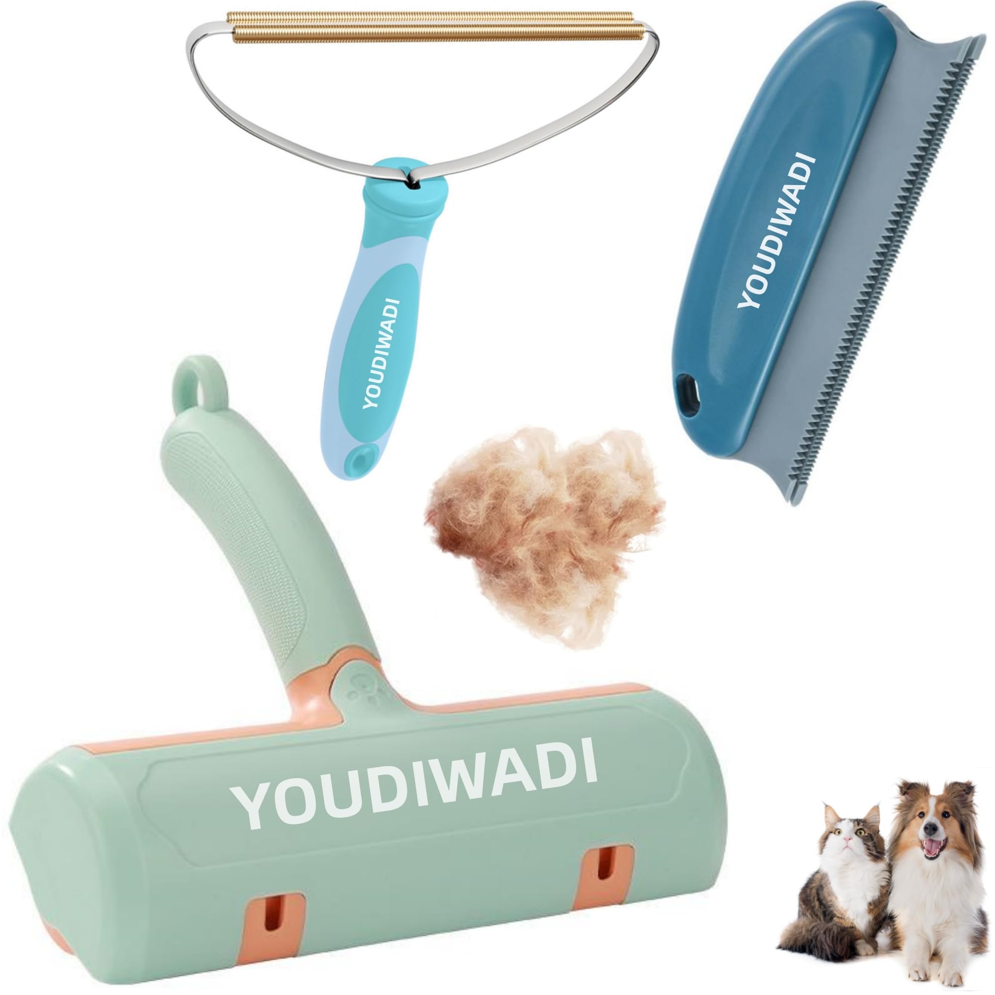 YOUDIWADI Pet Hair Remover,Lint Roller Reusable Dog and Cat Hair Remover for Furniture,Couch, Carpet, Clothing and Bedding Portable Multi-Surface Lint Removal Tool(3Pack)