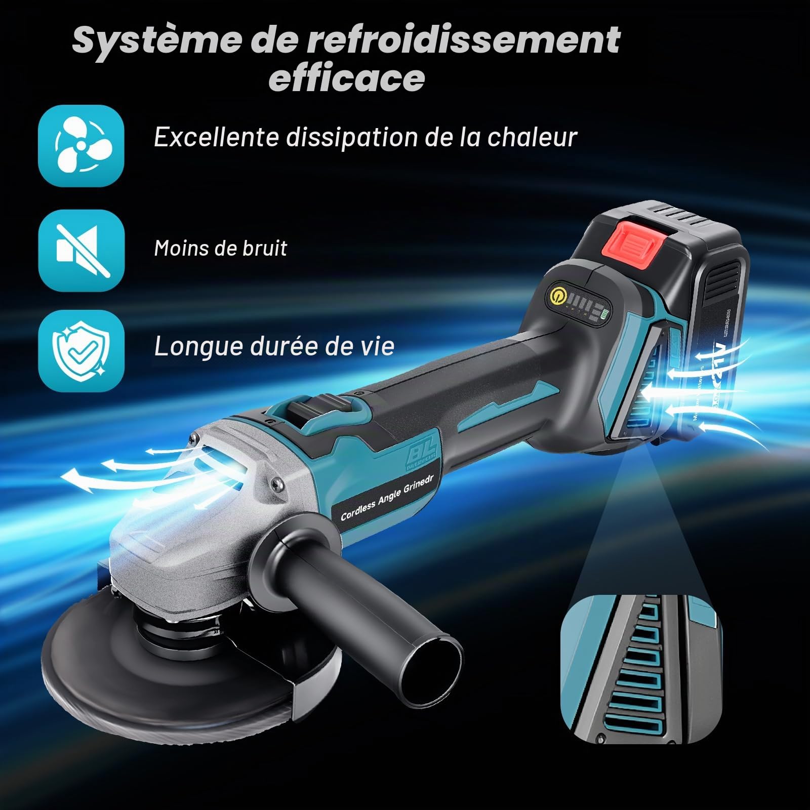 Meuleuse d'angle sans fil Compatible avec Batterie Makita 18V, 125mm Disqueuse 9000tr/min, 2×3.0Ah Batterie Avec 5 Disques à Tronçonner &2 Disques à Lamelles Pour Couper, Polir et Poncer