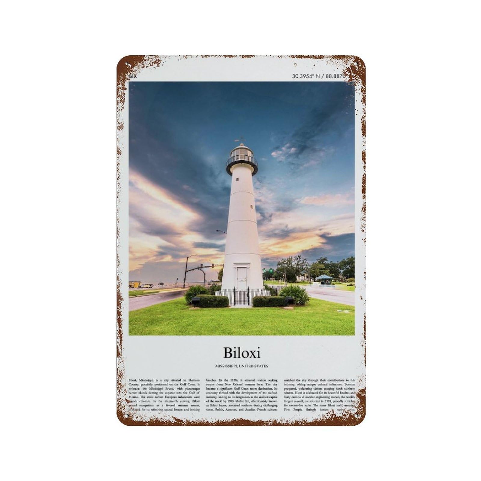 xiaoxiaoshen Biloxi Mississippi, United States, USA City Scenery Wall Decor Art Metal Tin Poster Modern Home Decor Art Home Bar Shop Decorations Vintage Sign 30x20cm