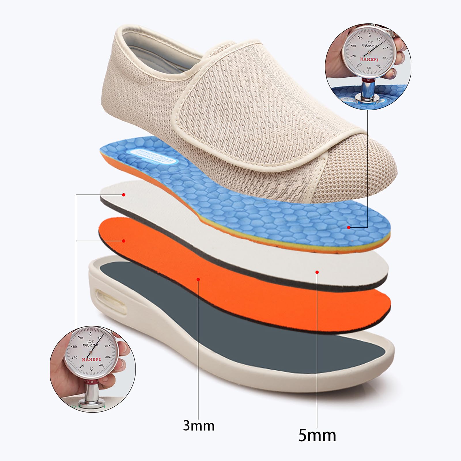 Zapatos Elegantes Mujeres Diabéticas, Zapatillas Ligeras Caminar con Ancho Extendido Y Correa Ajustable Poner Y Quitar Fácilmente, Zapatos para Edemas En Pies Hinchados, Zapatos