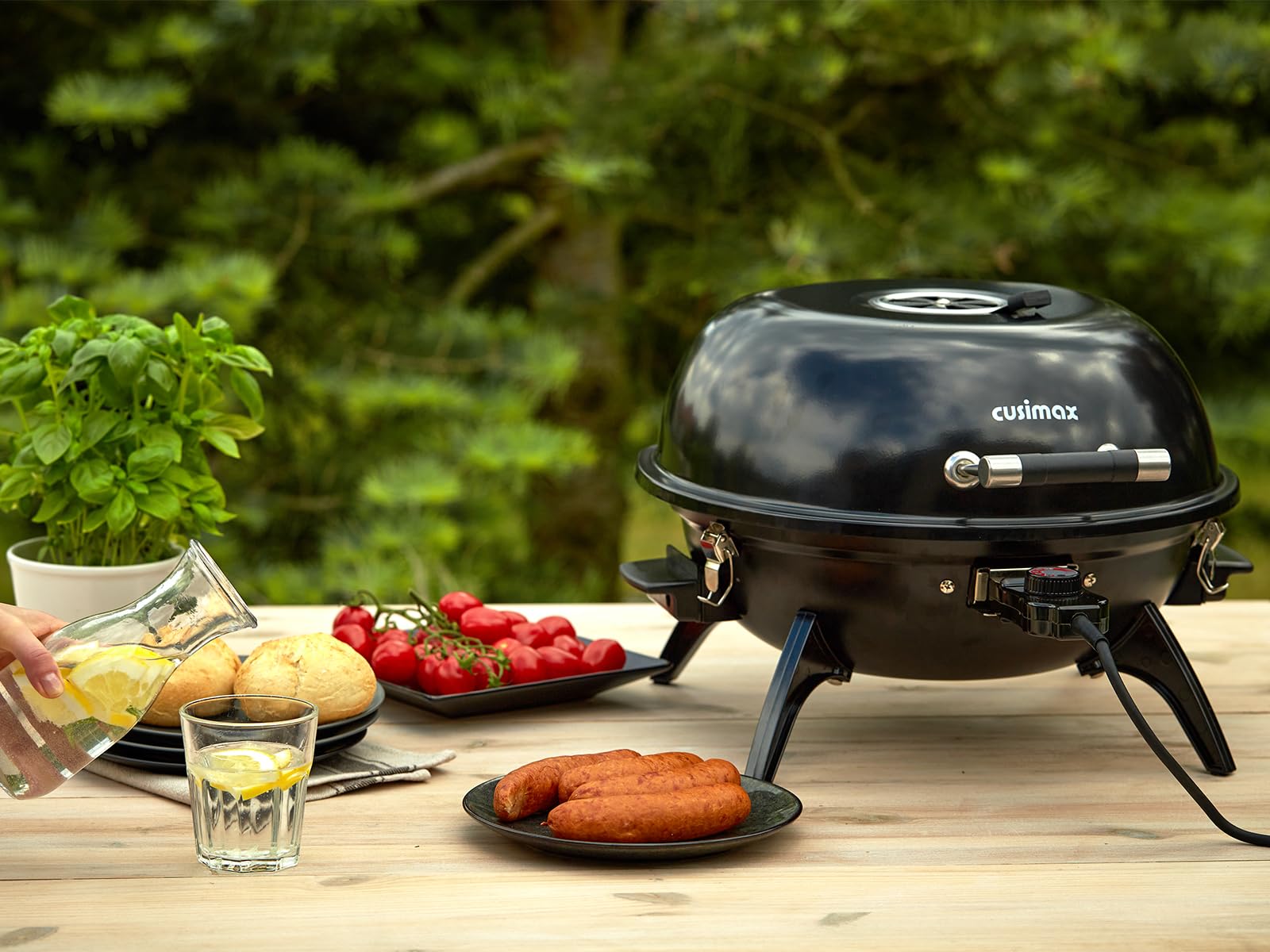 CUSIMAX Barbecue électrique de table, pour utilisation intérieure et extérieure, balcon, jardin et cuisine, 1600W Barbecue électrique de table portable avec couvercle et température réglable