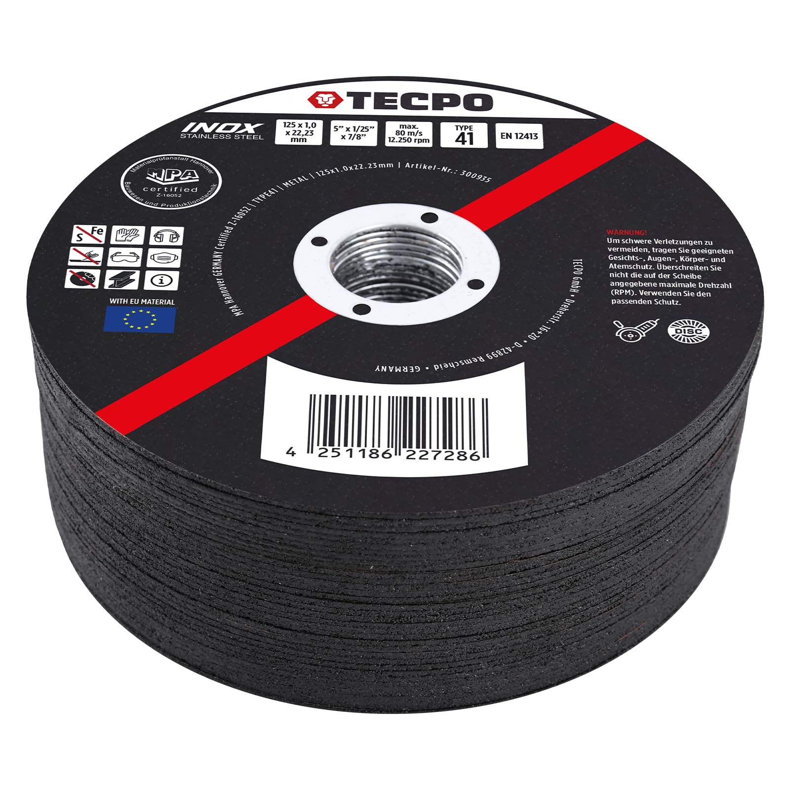 TECPO Disco da taglio Ø 125 mm smerigliatrice angolare dischi flessibili per acciaio, metallo e acciaio inossidabile (INOX) 1,0 mm 22,23 mm disco da taglio metallico dischi abrasivi accessori 125