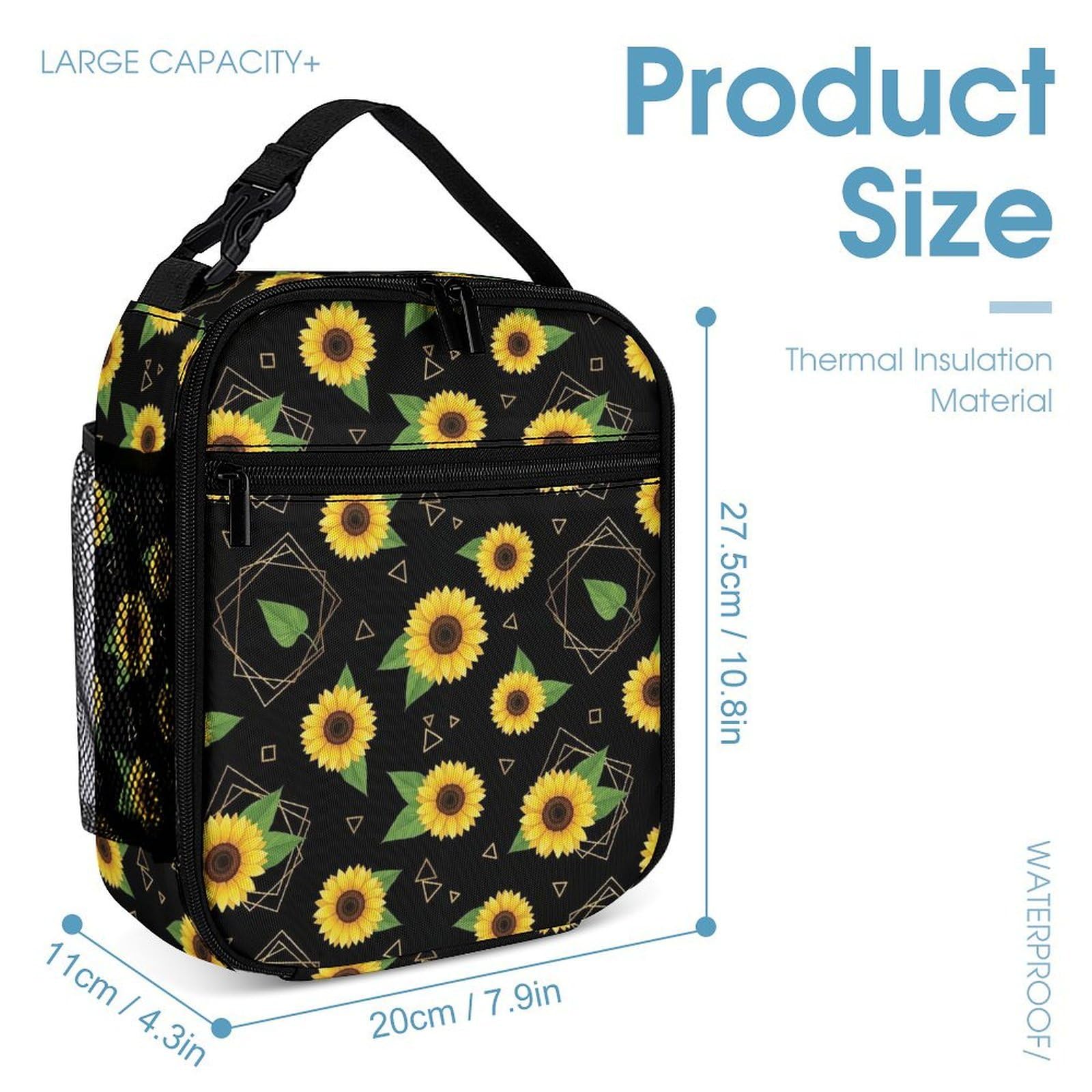 Sac à dos léger avec boîte à lunch, trousse de maquillage et rangement (motif tournesol (11))