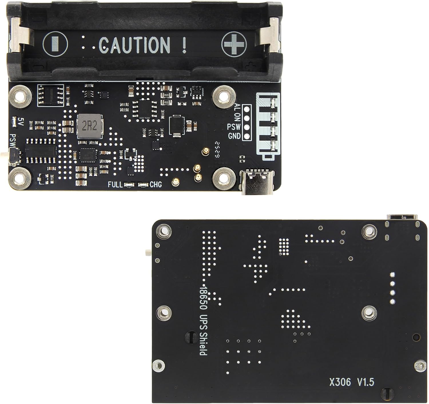 Жогорку жана ылдый views of the X306 V1.5 UPS Shield