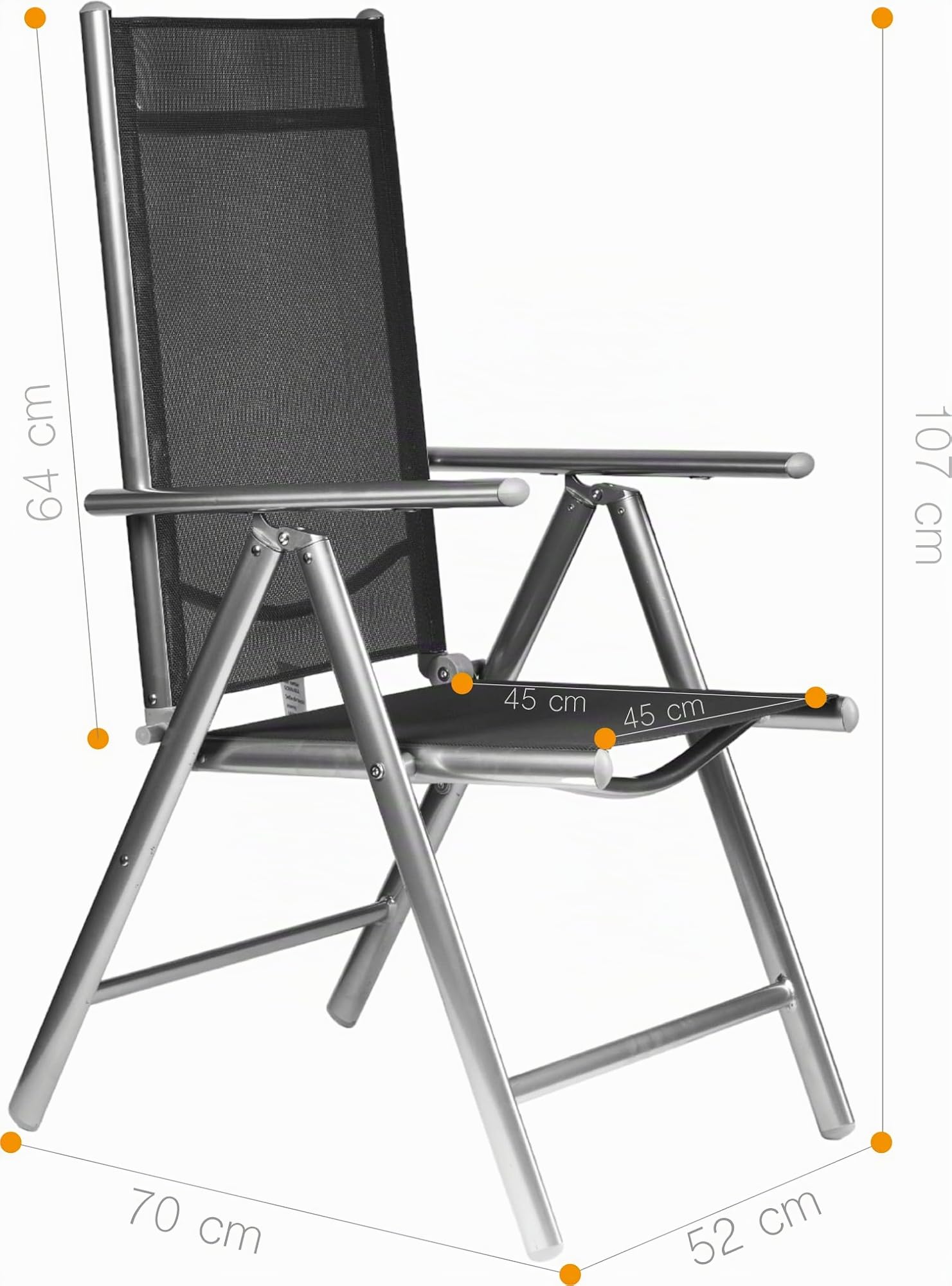GOVITA - Set Sedia da giardino Pieghevoli da Esterni, Sedia da Giardino Pieghevole in Alluminio e Texteline Schienale Regolabile a 8 Livelli capacità di carico 157,5 Kg, colore NEW YORK GREY (4pezzi)