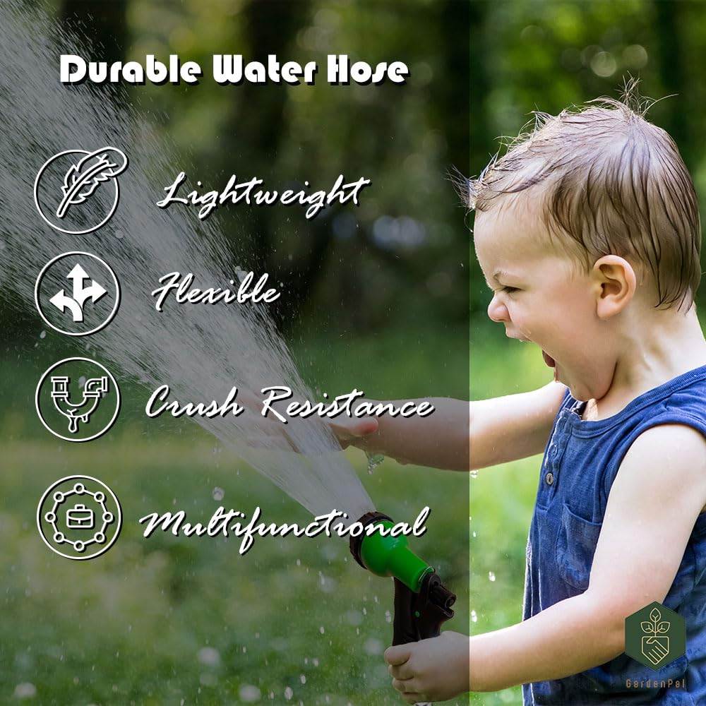 GardenPal Garden Water Hose 100FT with Adjustable Spray Nozzles, 304 Stainless Steel Hose, Ultra Lightweight and Durable, Crush Resistant, Heavy Duty, Flexible, Never Kink & Tangle, Puncture Resistant