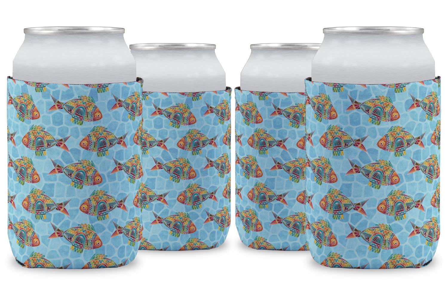 Mosaic Fish Can Cooler (12 oz) - Set of 4