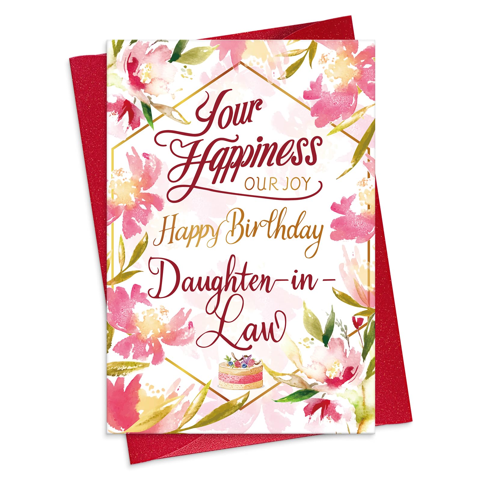 Daughter in Law Birthday Card - 5.5"x8" Flower Birthday Card for Daughter in Law with Envelope Your Happiness Warm Wishes Gifts for Her Girl Women