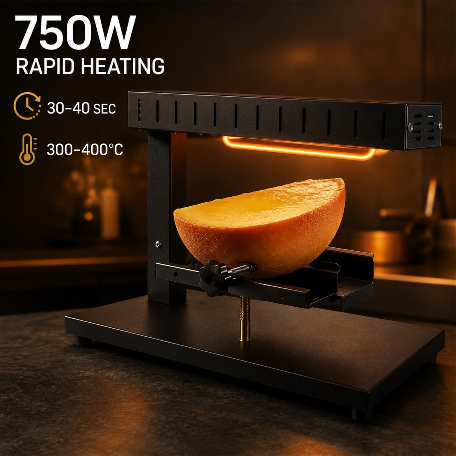 Appareil à raclette professionnel 750 W, demi-meule, support réglable