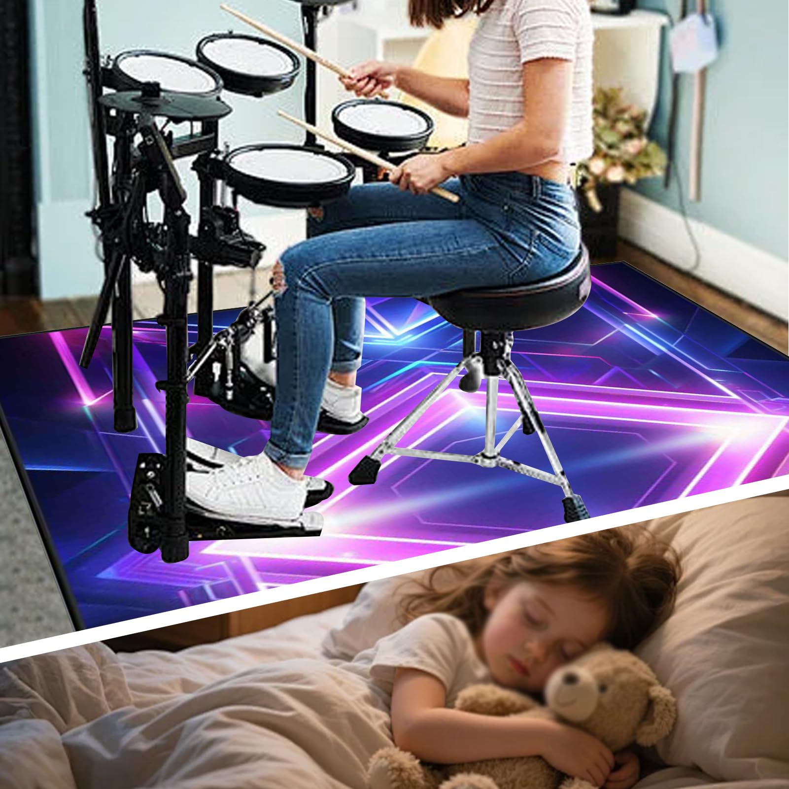 140 x 100 cm Dywan z baterią elektroniczną Dźwiękoszczelny Antypoślizgowy Dywan Pochłaniający Akustyczny Profesjonalna mata do instrumentów muzycznych do instrumentów muzycznych do gitary basowej