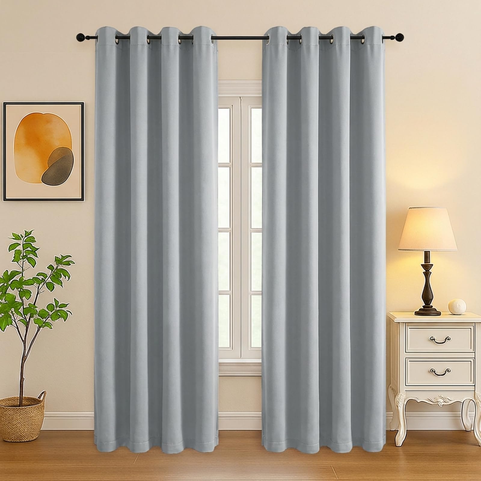 Simplebrand Silver Grey Room Darkening Curtains for Bedroom Living Room 84 Inch Length 2 Panels Set, Thermal Insulated Curtains &amp; Drapes, Solid Grommet Noise Reducing Window Treatment, W50 x L84 Inch