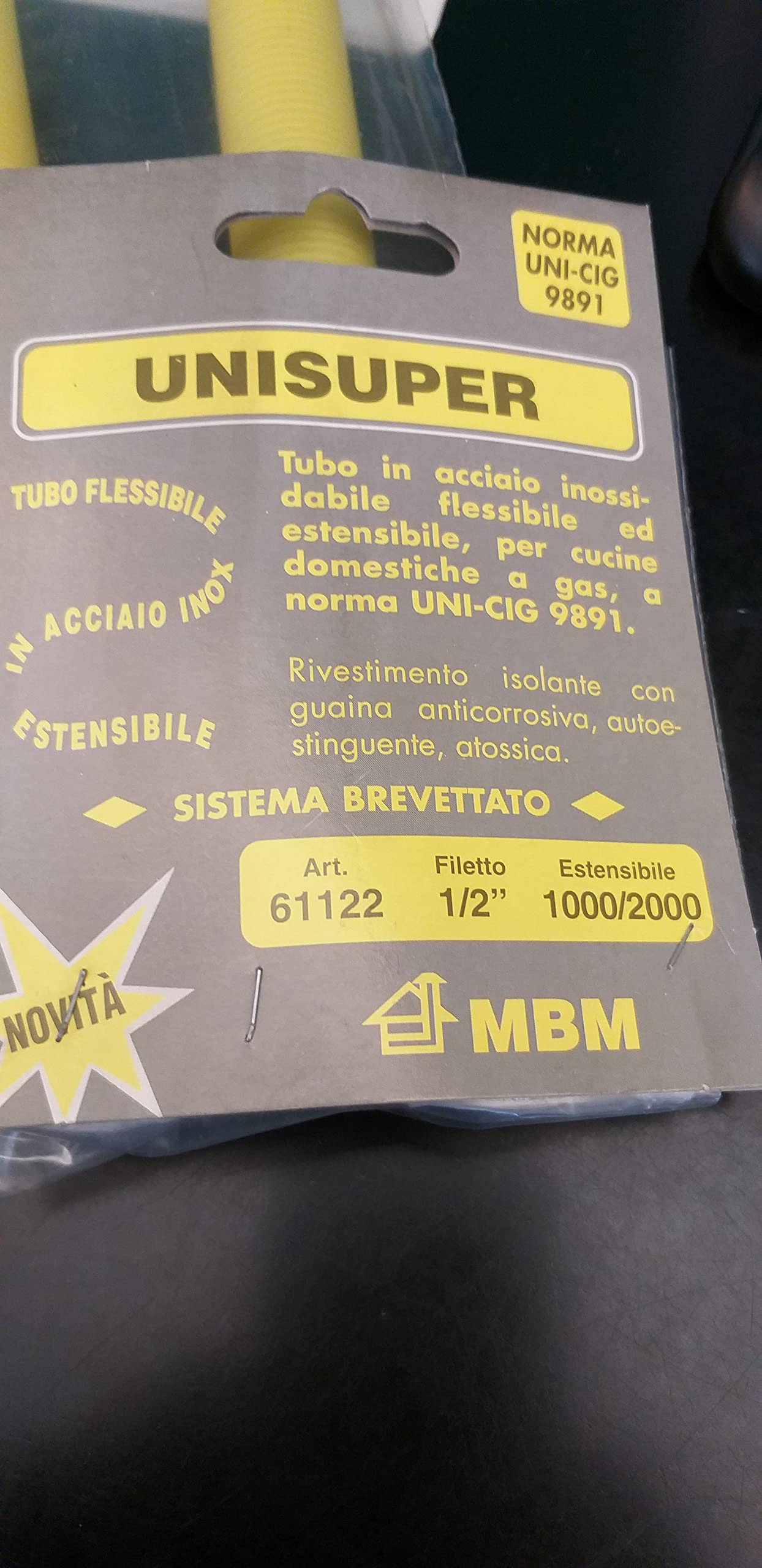 TUBO GAS IN ACCIAIO INOX ESTENSIBILE PER CUCINE DOMESTICHE UNI-CIG 9891