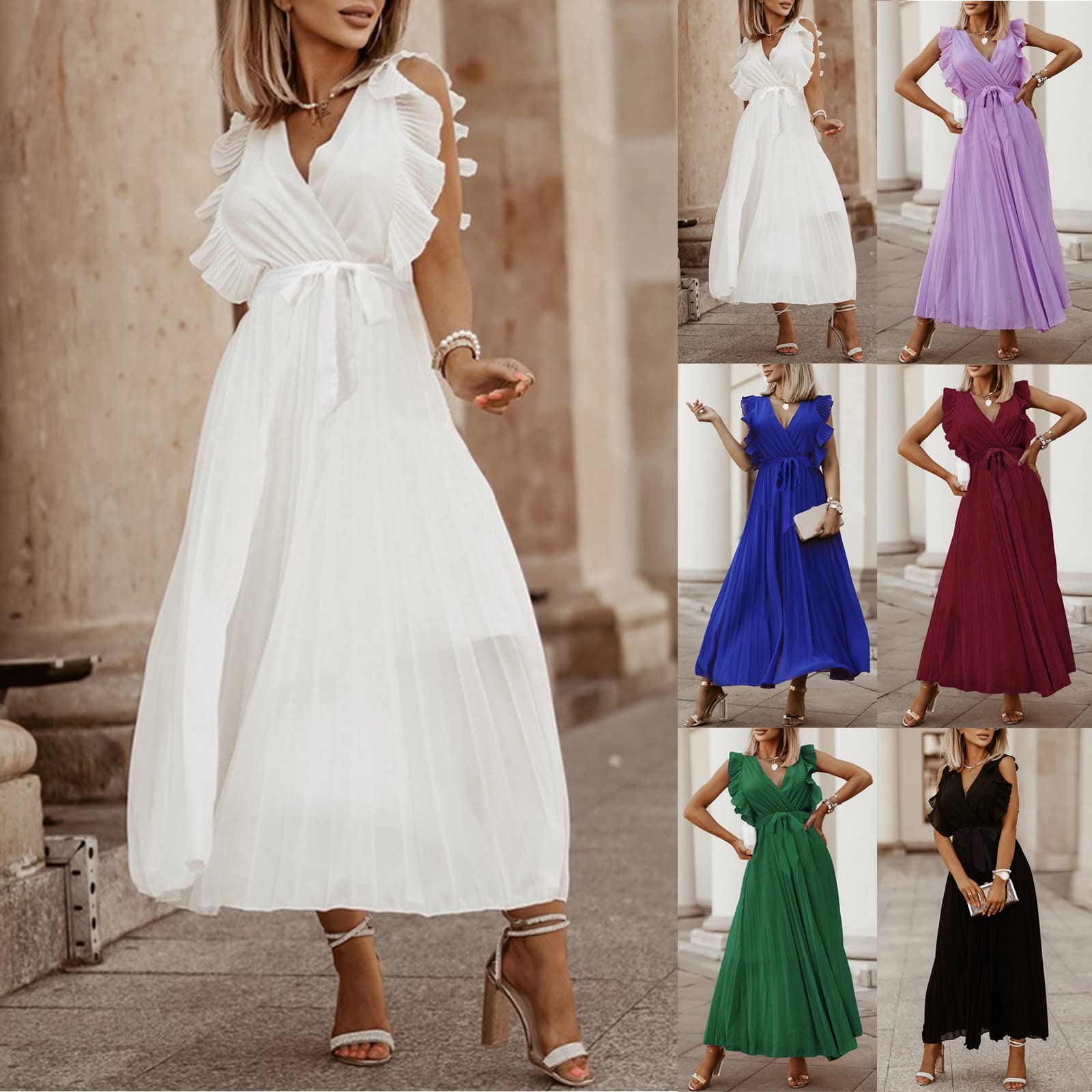 Wedtrend - Abito da sera da donna, lungo, con allacciatura al collo, abito da cocktail, elegante, per matrimonio, laurea, in pizzo e chiffon, XL