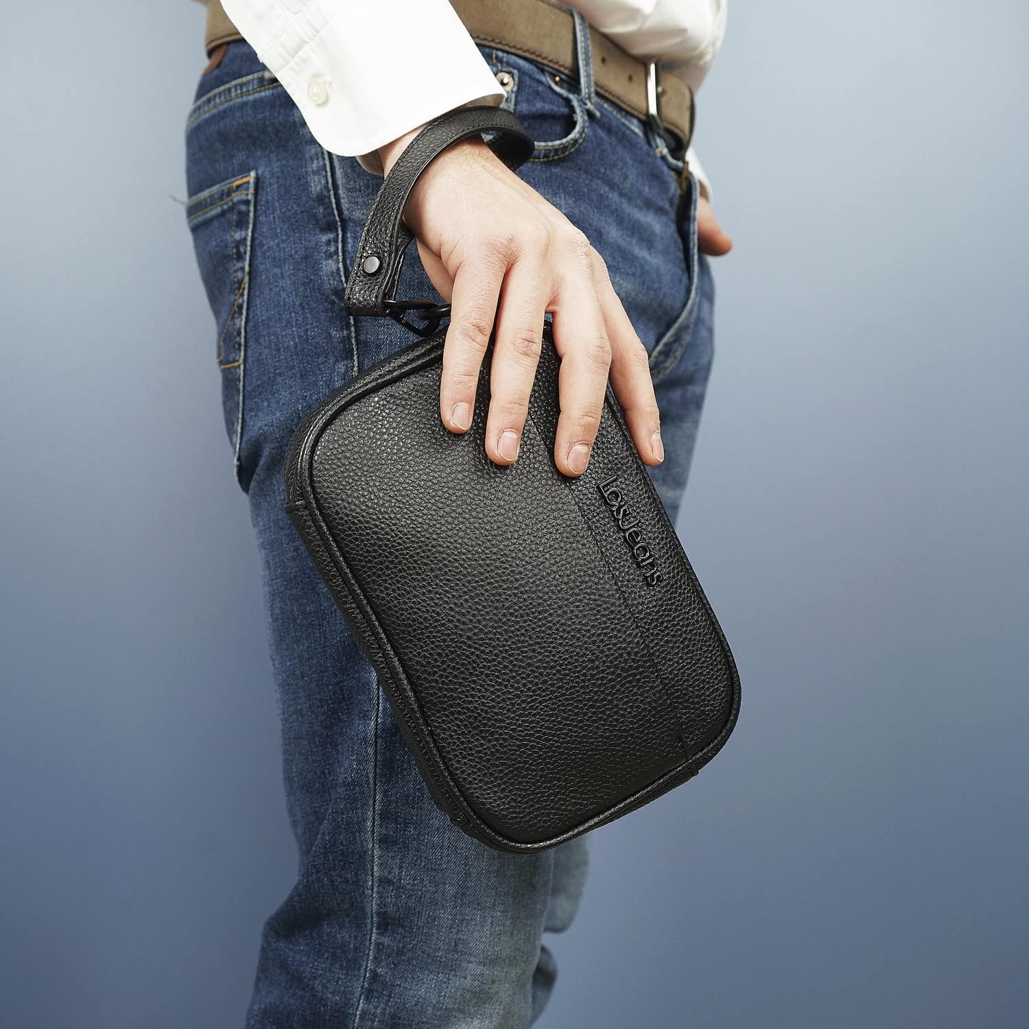 Lois - Bolso De Mano De Hombre Compacto, Bolsa De Mano Hombre De Piel Resistente, Mariconera Hombre Impermeable Para Viajes, Bolso Pequeño Para Hombre Multifuncional Tipo Neceser