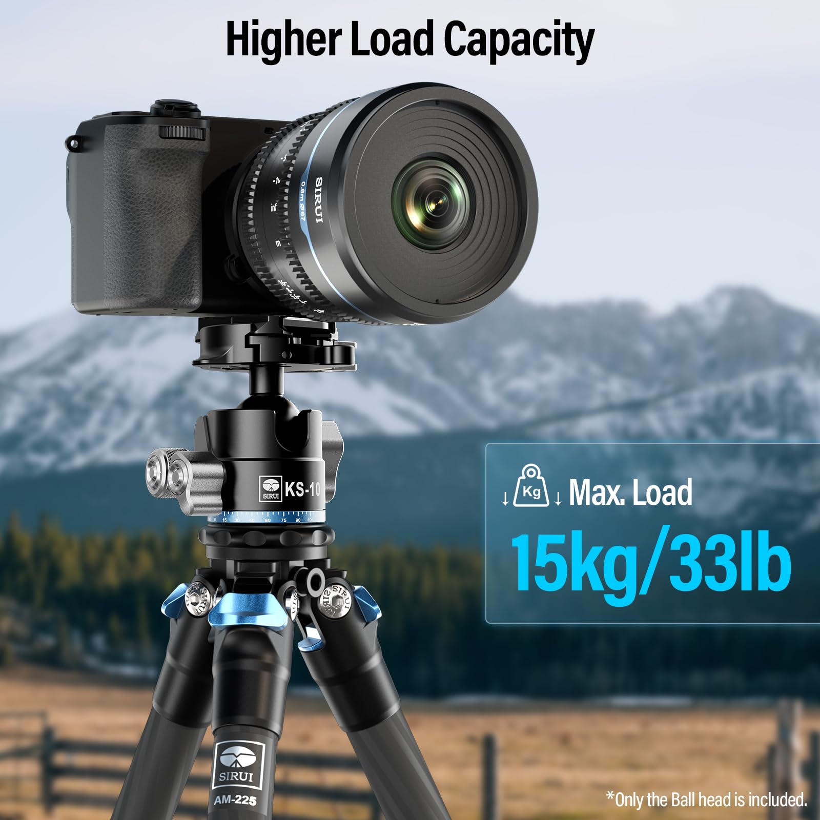 SIRUI KS-10 Testa a Sfera per Treppiede, Testa a Sfera a Basso Profilo da 29mm, Testa Panoramica a 360° in Alluminio per Fotocamera DSLR, Videocamera, Treppiede, Monopiede, Carico Massimo 15kg