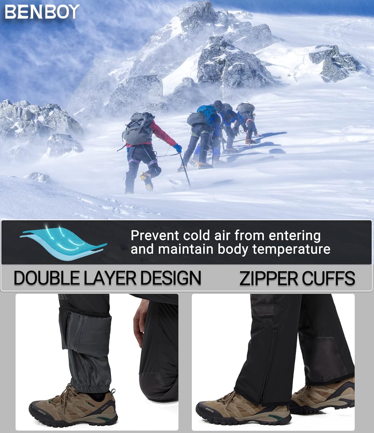 BenBoy Mens Snow Bibs Ski Pants Softshell Waterproof Insulated Ripstop Snowboarding Overalls Winter - Image 4