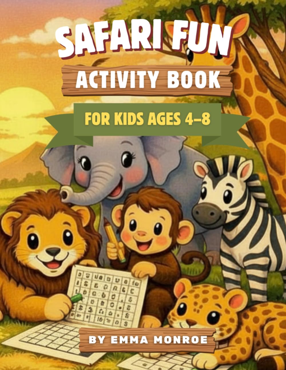Safari Fun Activity Book for Kids Ages 4–8: 64 Pages of Mazes, Dot‑to‑Dots, Counting, Word Searches & More