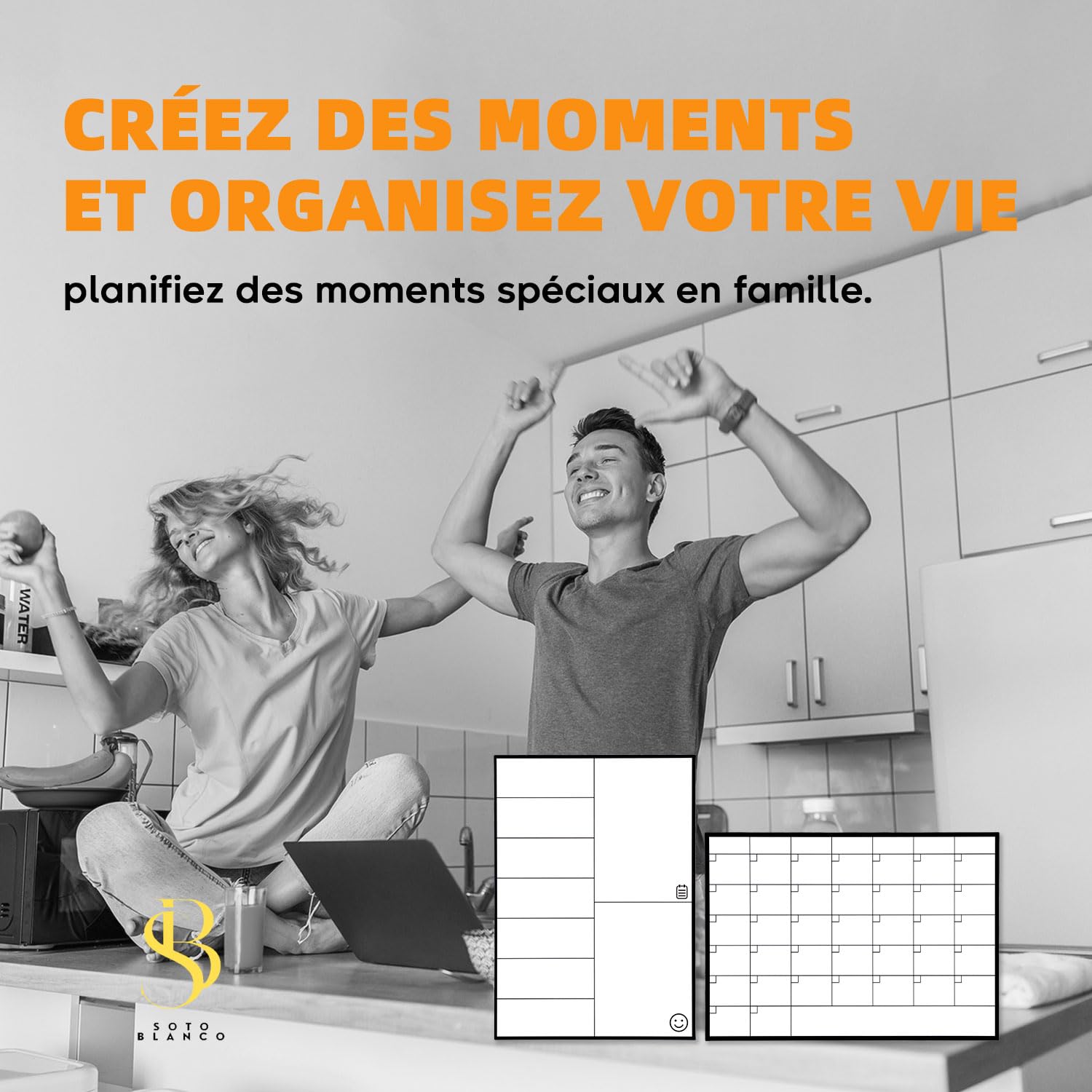 Calendrier Magnétique Mensuel A4 + Tableau Hebdomadaire A4 + Marqueurs Premium + Stickers | Planning Frigo Familial