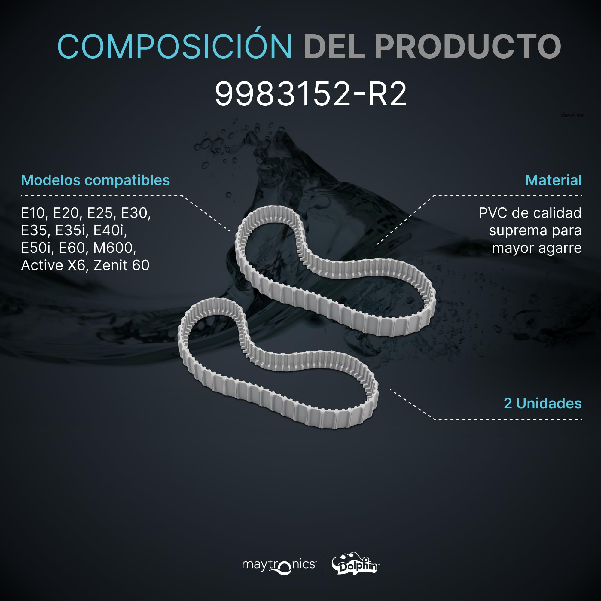 Dolphin Piezas de Recambio Originales - Correas Grises (2 ud) - Referencia Maytronics: 9983152-R2