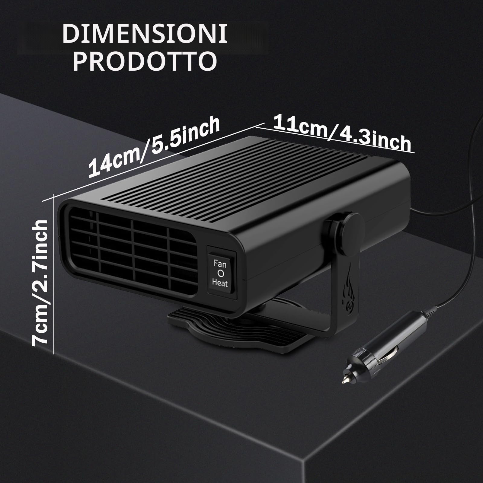 Stufetta Portatile per Auto 12V – Termoventilatore 2-in-1 Riscaldamento/Raffreddamento, Stufetta 12V per Auto 200W, Riscaldamento Rapido 5s, 360° Rotante per Sbrinamento Parabrezza