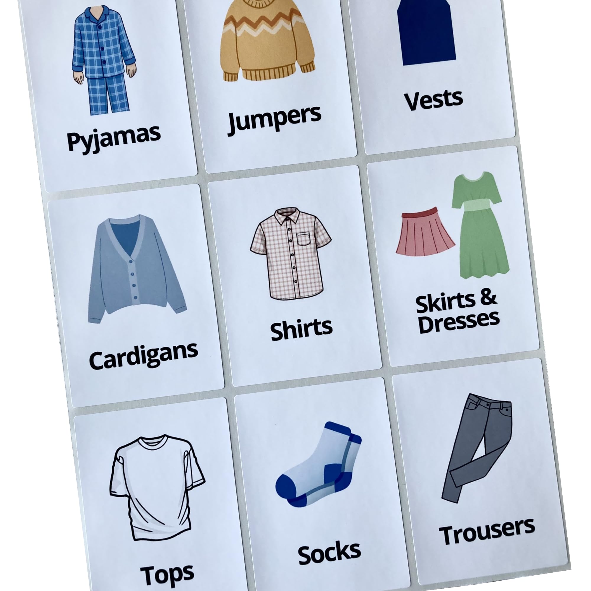 Dementia Aid Clothes Labels, Pack of 15, Easy to Read Drawer Wardrobe Stickers for Alzheimer’s, Visual Aids to Help Identify Underwear, Trousers, Jumpers, Dresses – Memory Loss Support for The Elderly
