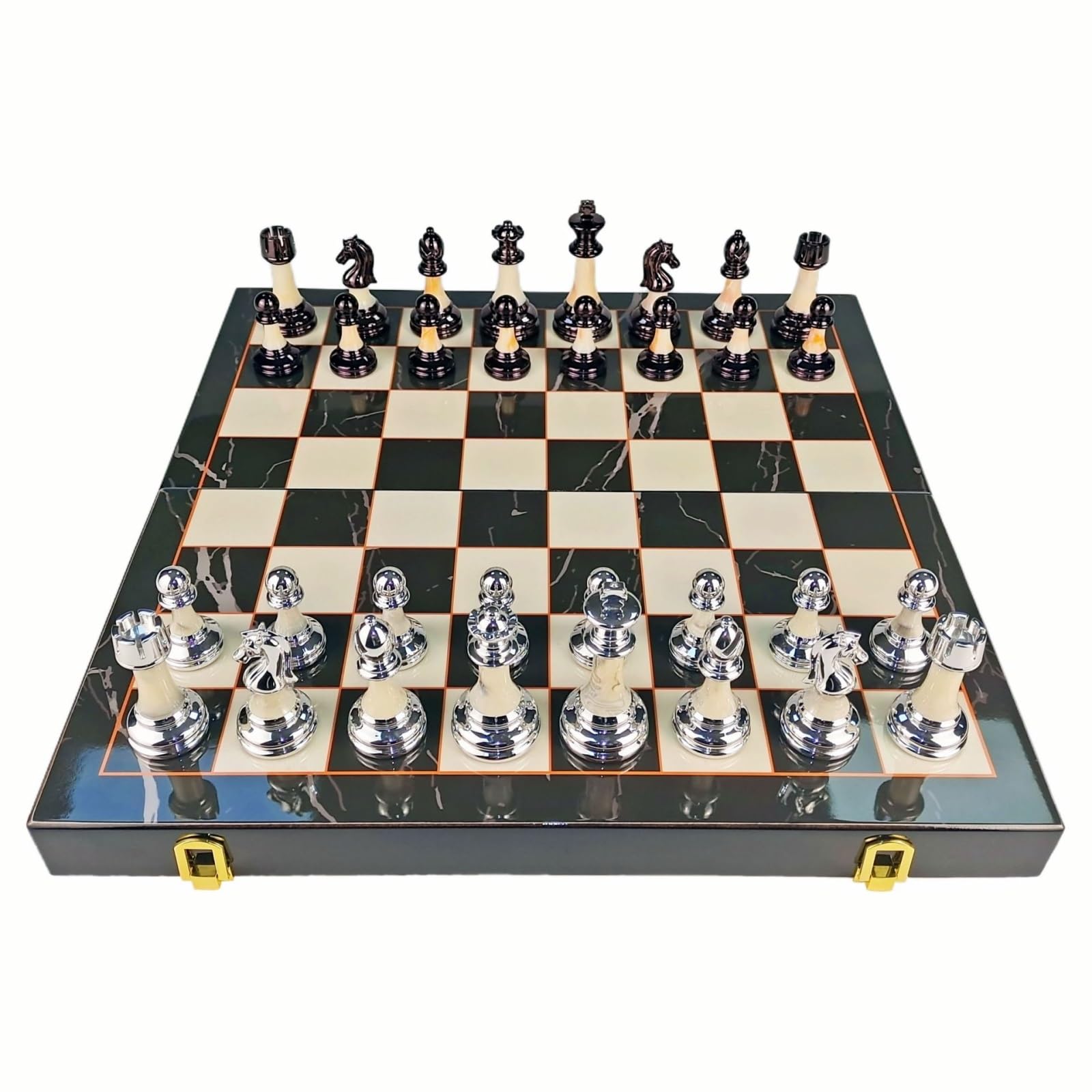 schachspiel 15 Zoll großes Schachspiel for Erwachsene und Kinder mit gewichteten Acrylfiguren, tragbares, zusammenklappbares Holzbrett, Elegantes klassisches Spiel