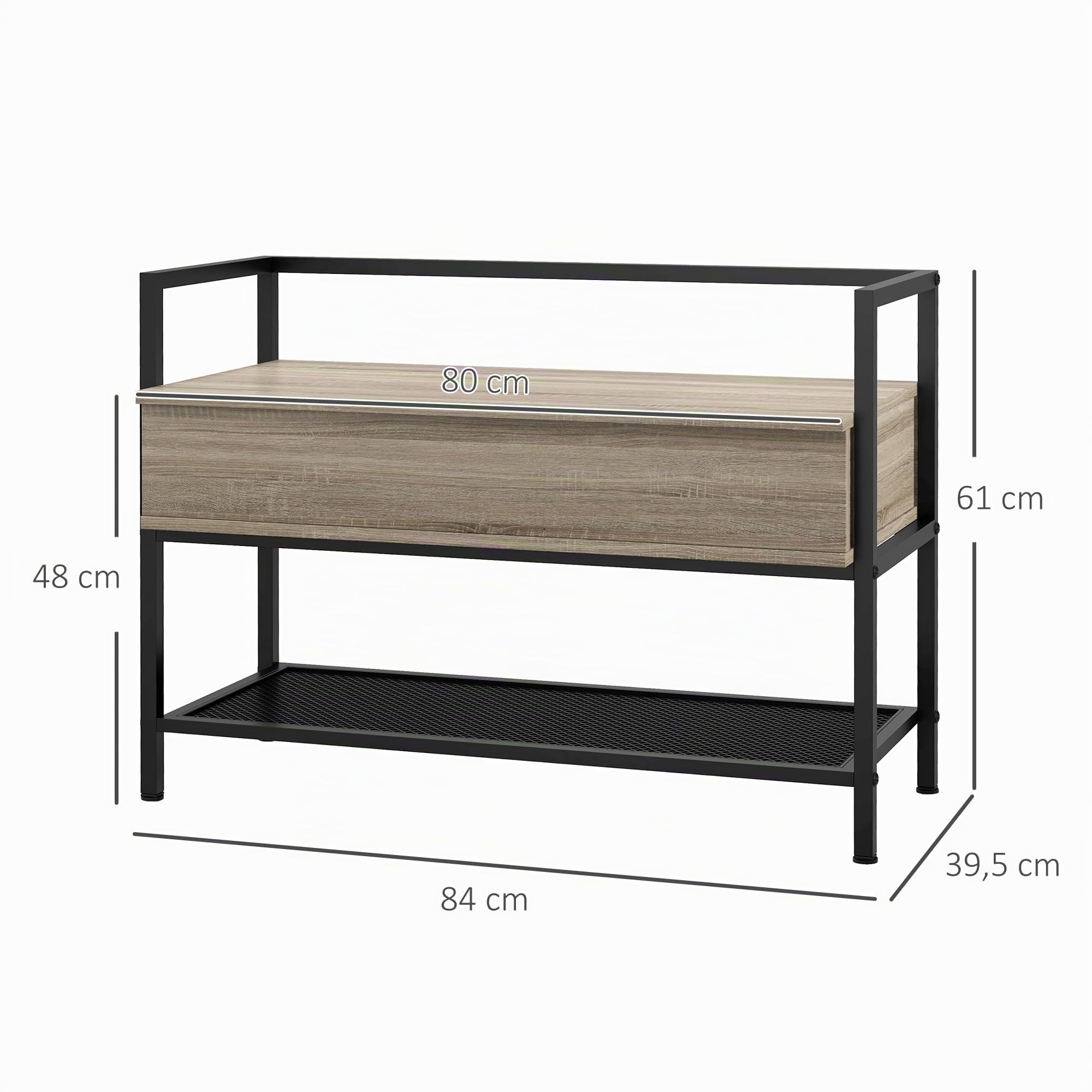 HOMCOM Banco Zapatero con Tapa Abatible para 4 Pares 84x39,5x61 cm Roble | Mueble Zapatero con Banco, Compartimento Oculto, Estante Inferior de Rejilla, para Pasillo Salón
