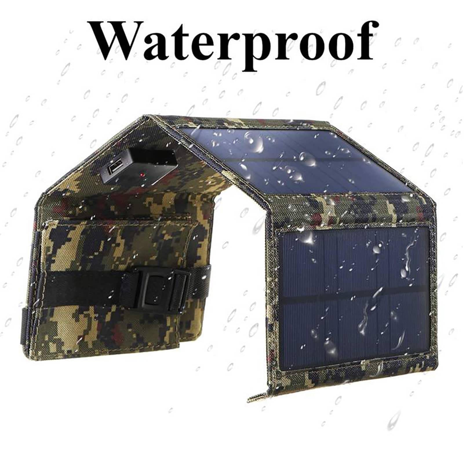 Chargeur de panneau solaire portable 20 W, panneau solaire imperméable et pliable pour camping, randonnée, sac à dos - Camouflage