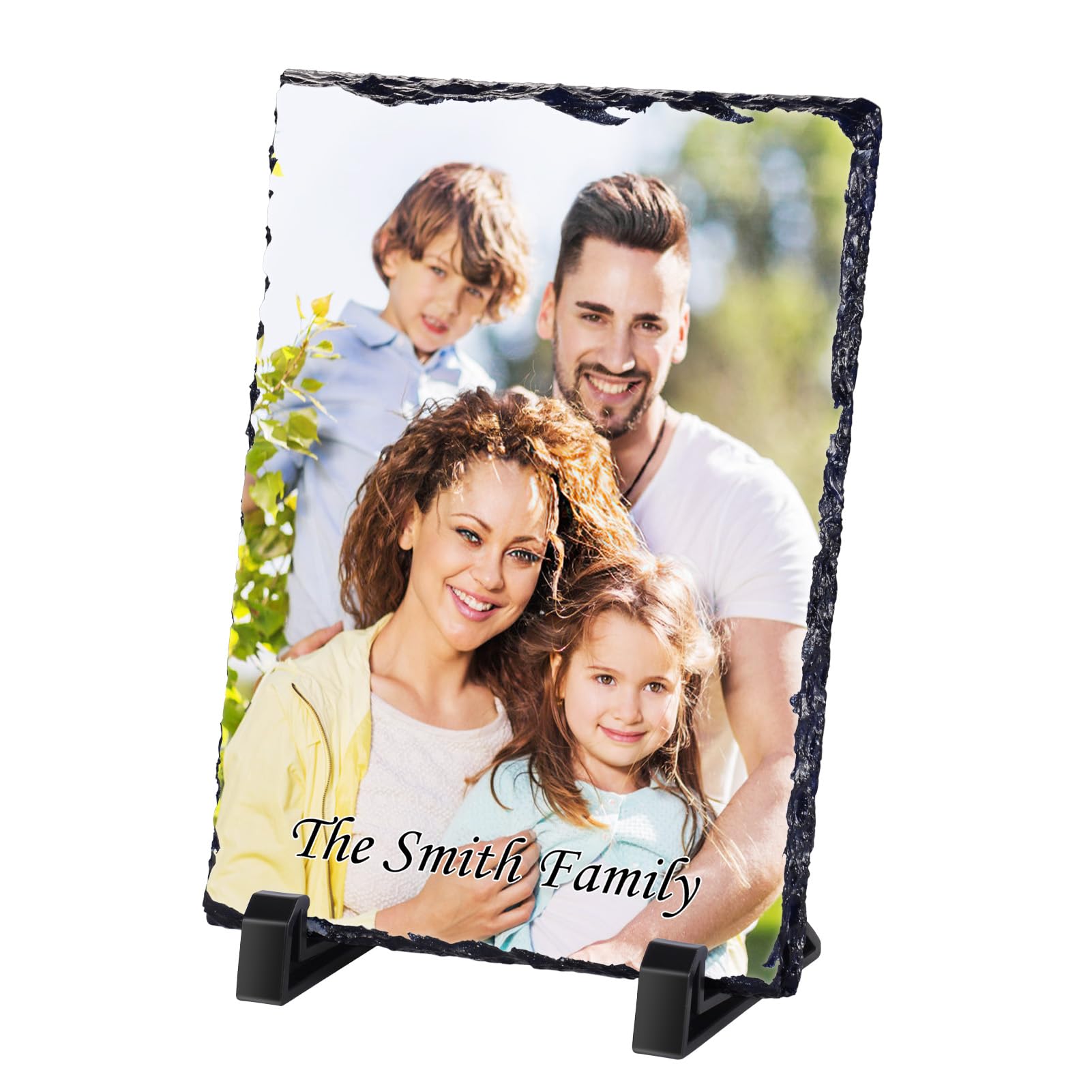 WACAR Personalized Rock Slate Photo Frame, Custom Picture Frames, Custom Photo Stone Plaque Frames, Customized Memorial Gifts for Mothers Fathers Day Valentines Wedding Anniversary
