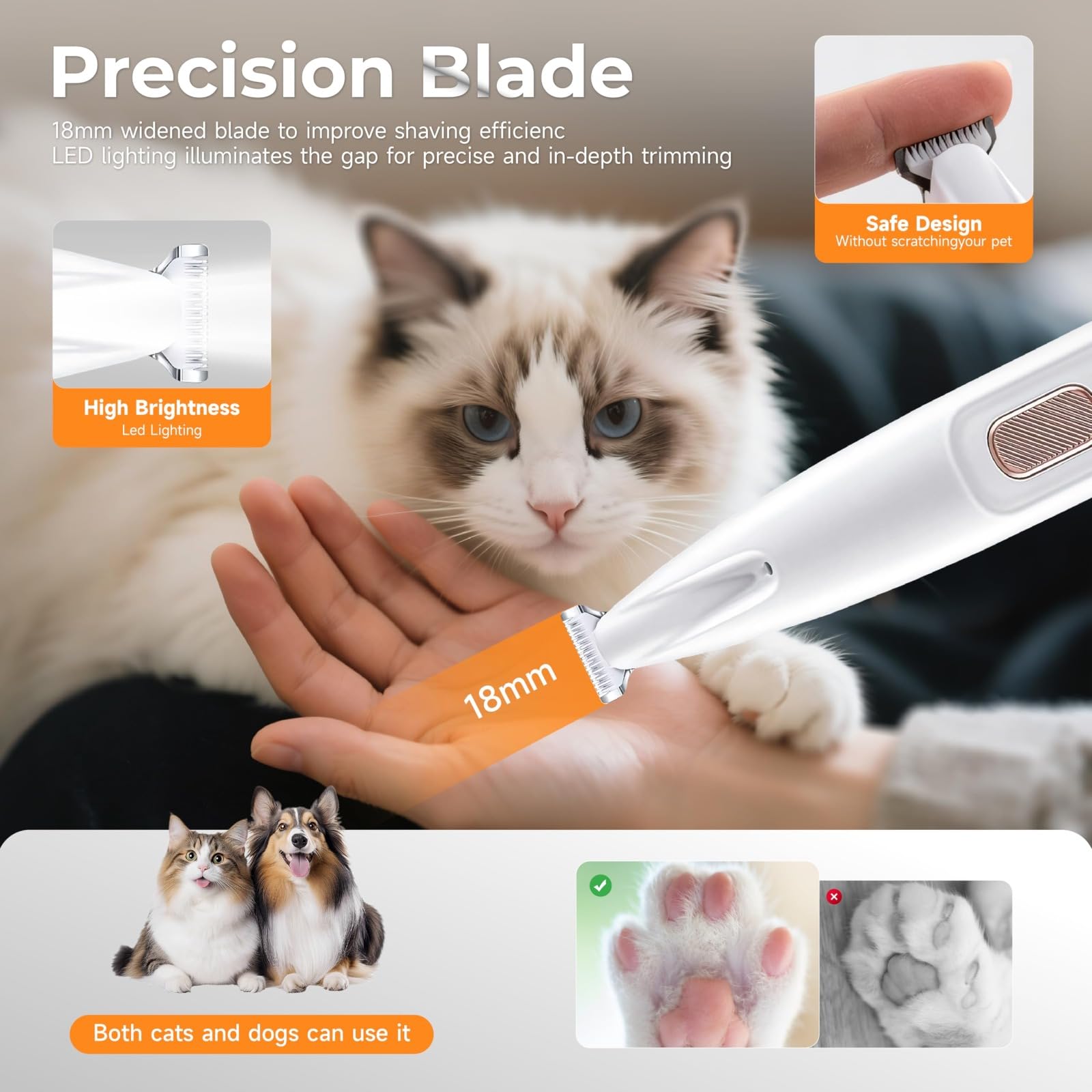 Patounet Tondeuse Pour Chat – Tondeuse Électrique De Précision Ultra-Silencieuse, Lames Sûres Et Hypoallergéniques, Ne Blessera Pas Votre Chat, Rechargeable Chiens, Chats, Pattes, Yeux, Oreilles, Visa