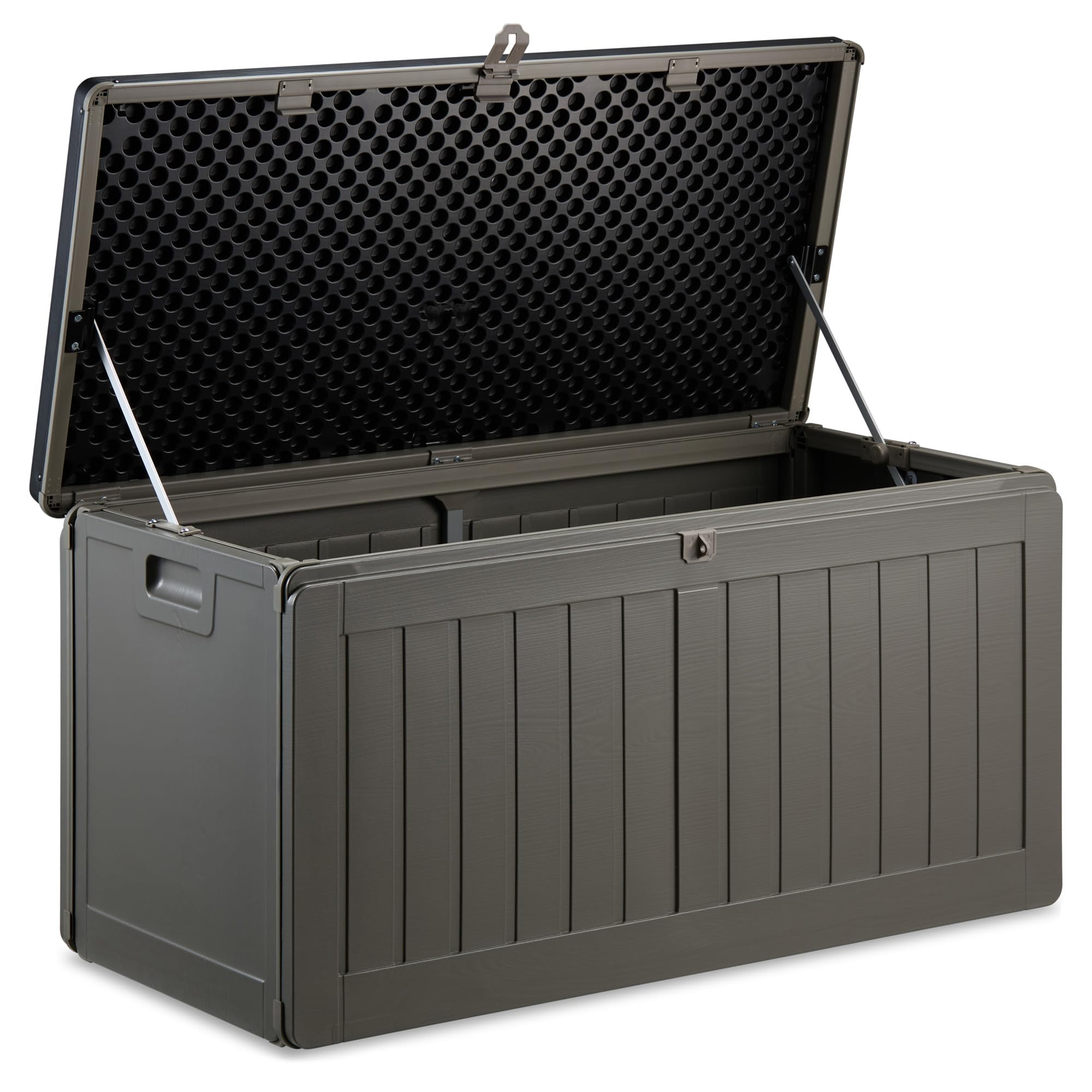 Vonhaus Grey Garden Storage Box 190L – Outdoor Utility Chest Organiser – Weatherproof Plastic, Lockable Lid, Sliding Bar Hinge, Carry Handles, Portable – For Garden, Patio, Balcony, Decking – Black