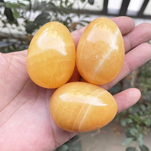 Miniatura 3 de Fekuar Figura de huevo de piedra, cristal curativo pulido con soporte de madera, jade amarillo de color crema, 1.8 pulgadas