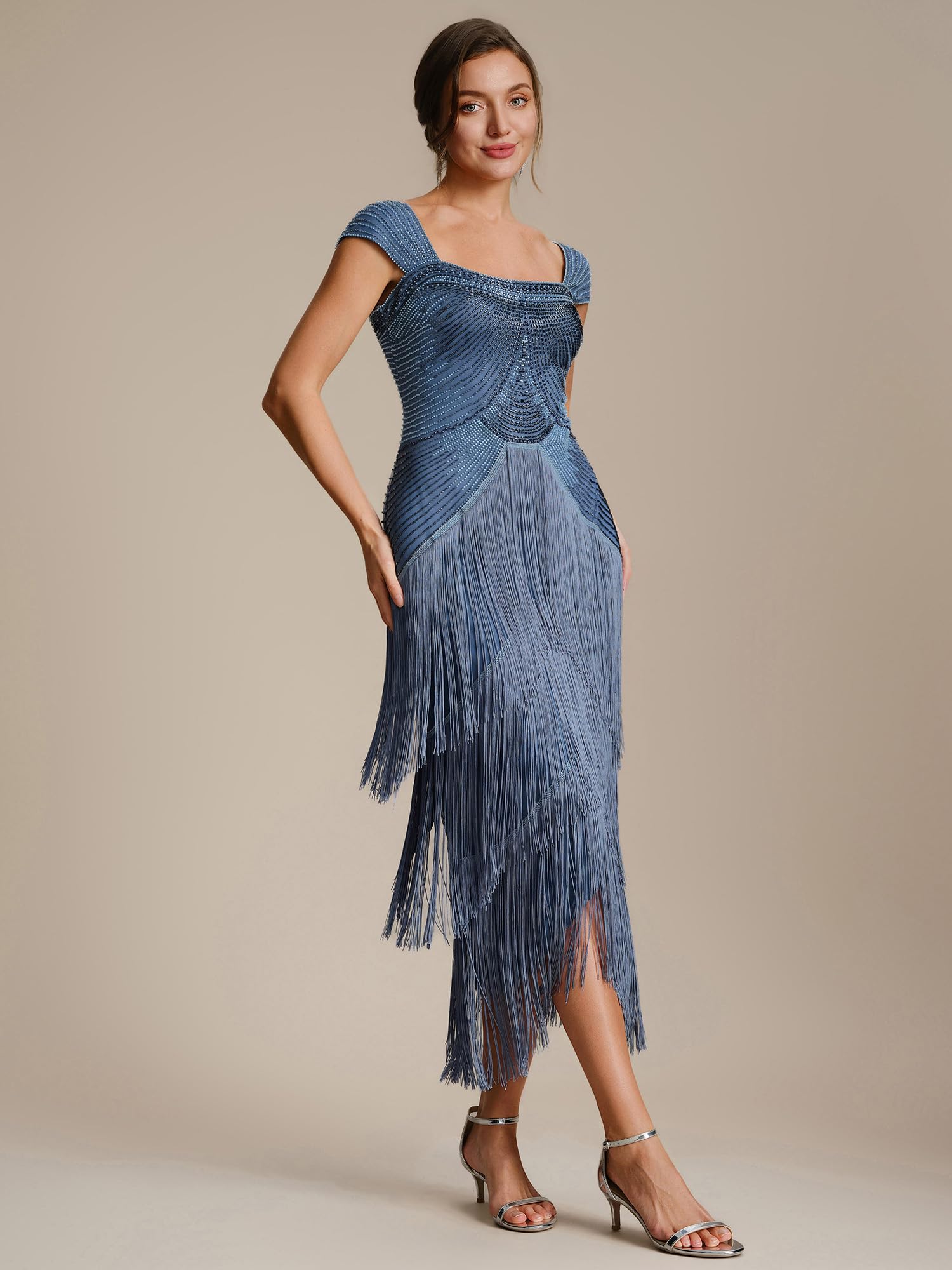 Ever-Pretty 1920s Kleid Jahre Charleston Pailletten Fransen Flapper Gatsby 20's Cocktailkleid EG02683