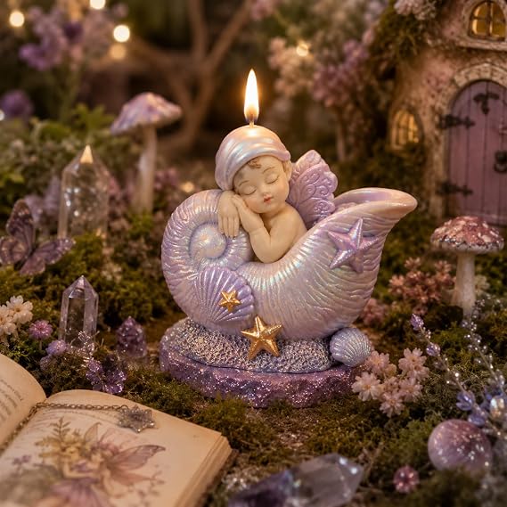 Fantasy Angel Conchs Shell Candle Silicone Mold Cute Kawaii Seashell Sleeping Fairy Baby Epoxy Resin Mold for Aromatherapy Candle Making, DIY Crafts, Soap, Wax, Clay Desktop Decor