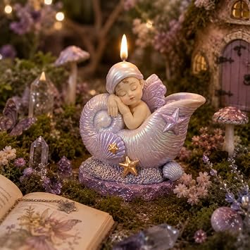 Fantasy Angel Conchs Shell Candle Silicone Mold Cute Kawaii Seashell Sleeping Fairy Baby Epoxy Resin Mold for Aromatherapy Candle Making, DIY Crafts, Soap, Wax, Clay Desktop Decor