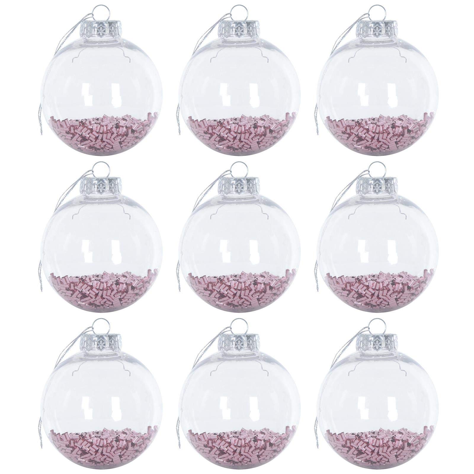 Mr Crimbo 9 Pack Shaker Christmas Tree Baubles Ornaments Decorations 8cm - Pink
