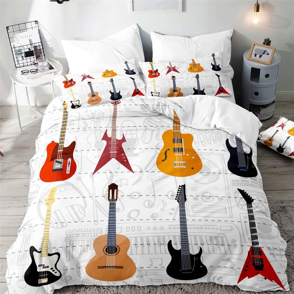rigyeg 3PCS Microfiber Bedding Set - 3D Guitar Music Print Duvet Cover with 2 Pillowcases, Fits Single Double King Super King Size, for Adults Kids (Stage, Super King 220x260cm)
