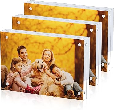 3 Pack Acrylic Picture Frames 8x10, 20%thicker Free Standing Desktop Display,Strong Magnetic Photo Frame, Double Sided Clear Picture Frames , Frameless Standing Desktop Frame for Home, Office, Gift Ready