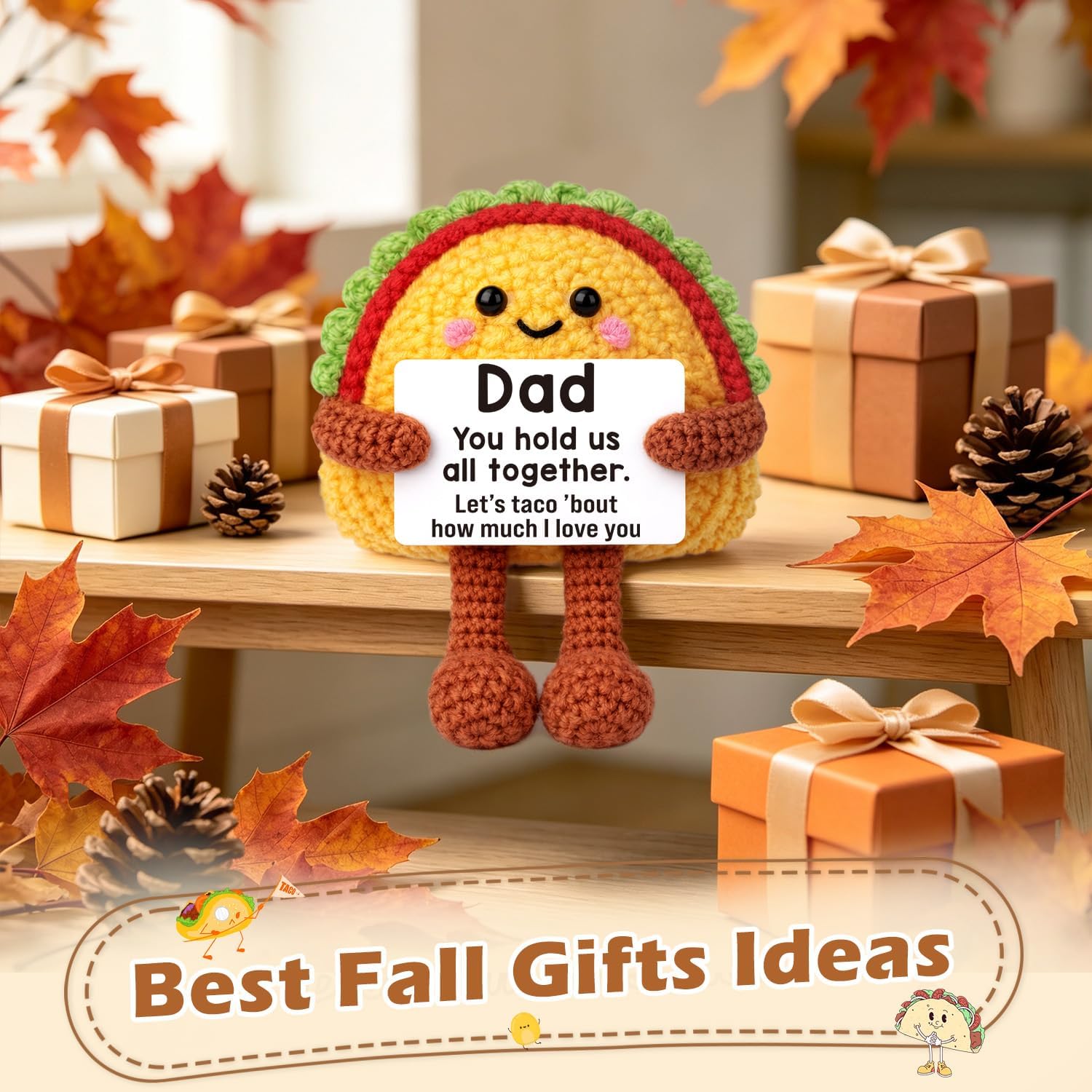 Mini Birthday Gift for Dad from Daughter Son Wife Positive Crochet Taco