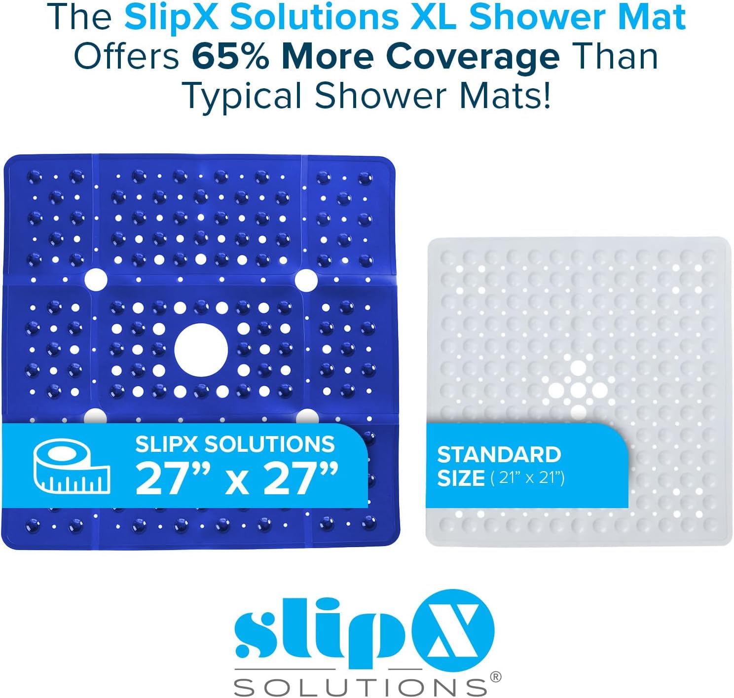 SlipX Solutions 27" Oversize Square Shower Mat, Non-Slip Mat for Elderly & Kids, 100+ Power Grip Suction Cups for Smooth Surfaces, Machine Washable, Solid Navy Blue - Image 4