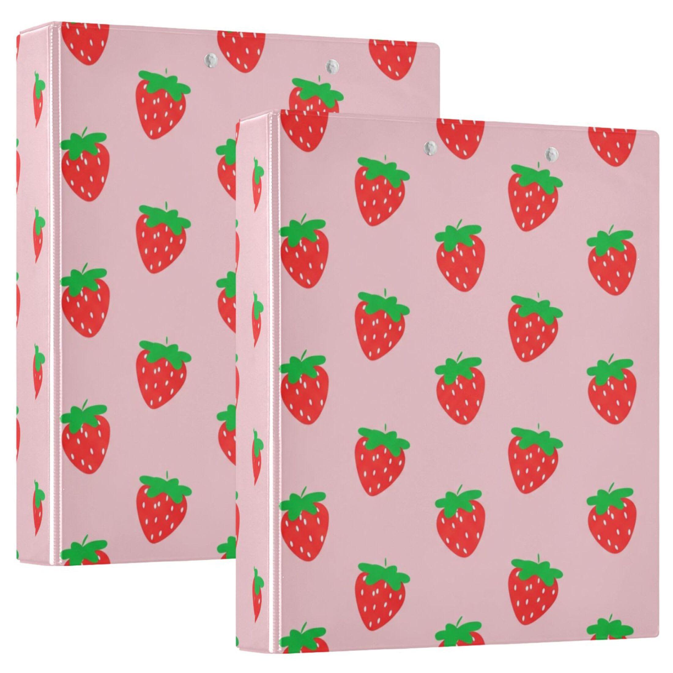 Raccoglitori personalizzati a 3 anelli con fragole rosa da 3 1/2 pollici per 200 fogli, raccoglitore ad anelli rotondi, 31,5 x 27 x 6 cm, confezione da 2
